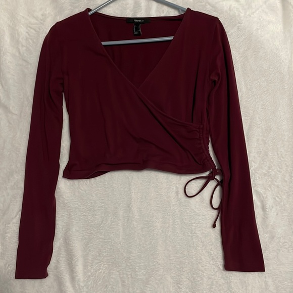 Forever 21 Burgundy Cross-over V-Neck Crop Top Size S - Picture 1 of 5